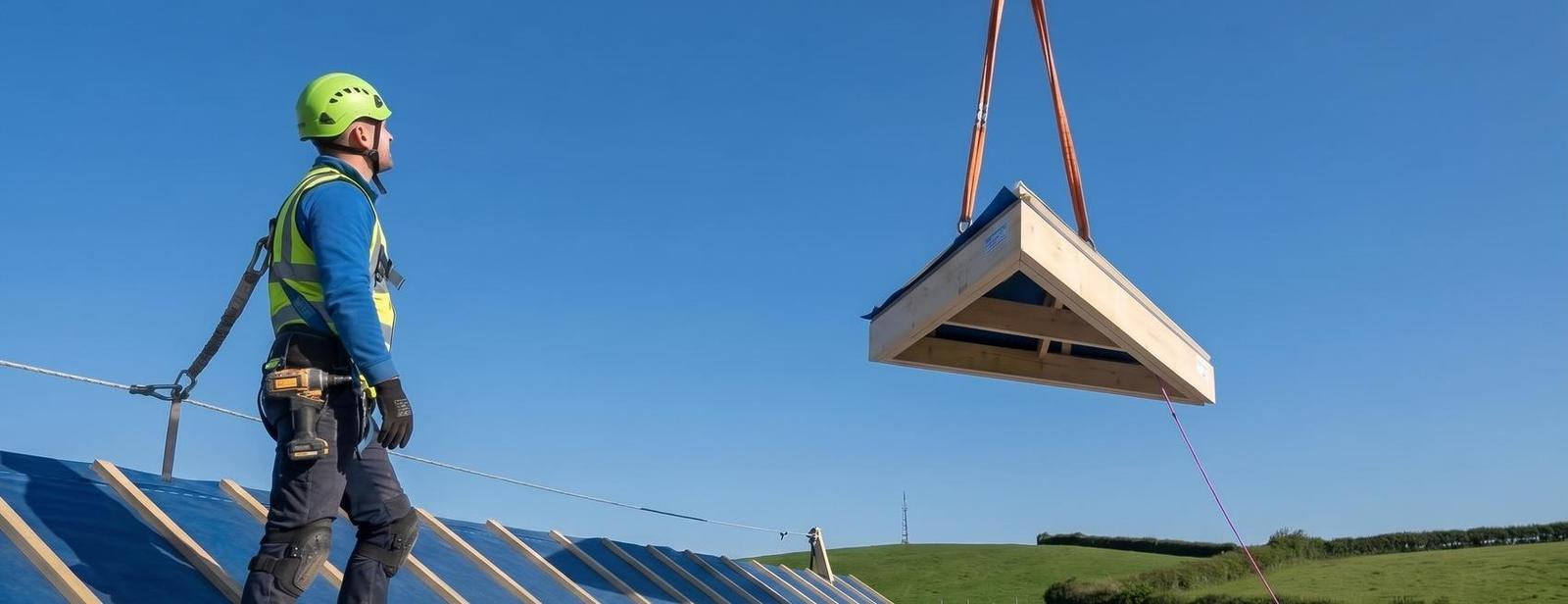 Dormer panel lifted into position by crane